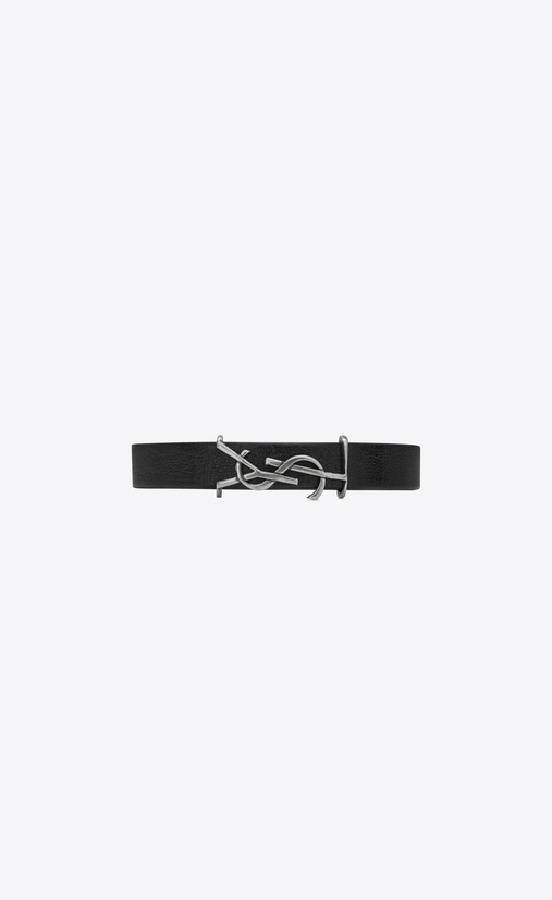 SAINT LAURENT レザーブレスレット メンズ モノグラム ブレスレット(ブラック/レザー&ブラッシュドシルバートーンメタル) a_V4